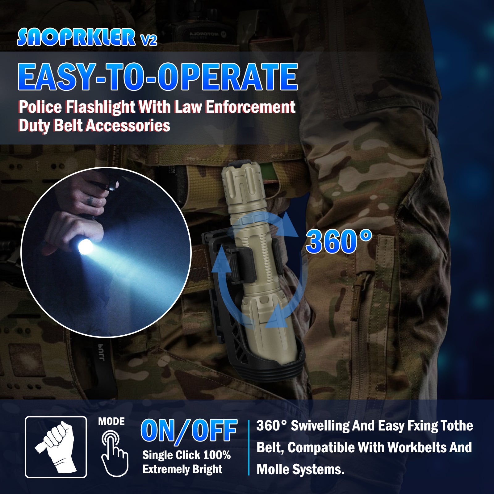 SAOPRKLER Tactical Flashlights High Lumen 2350LM Police Flashlight with Holster 690m SFT40 LED Law Enforcement -V2